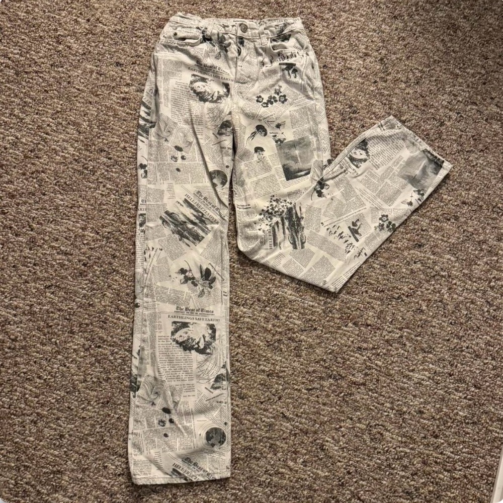 Reformation Black and Gray Printed Straight Leg Jeans